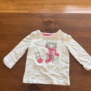🩷 6 for $20 🩷 Gymboree White Long Sleeve Shirt with Cat and Pink Scarf